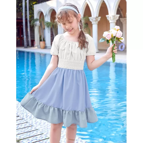 Arshiner Girls Tie Back Short Sleeve Ruffle Hem Off Shoulder Casual Elegant Dresses 4-12 Years