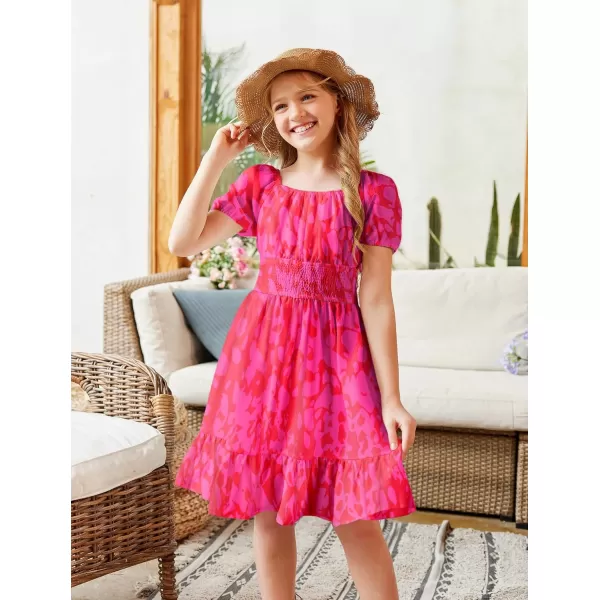 Arshiner Girls Tie Back Short Sleeve Ruffle Hem Off Shoulder Casual Elegant Dresses 4-12 Years