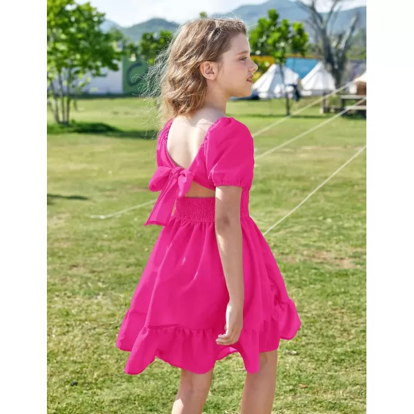 Arshiner Girls Tie Back Short Sleeve Ruffle Hem Off Shoulder Casual Elegant Dresses 4-12 Years