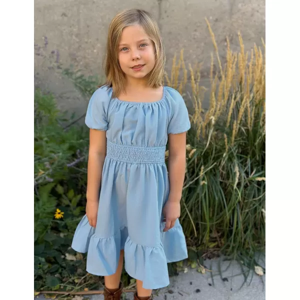 Arshiner Girls Tie Back Short Sleeve Ruffle Hem Off Shoulder Casual Elegant Dresses 4-12 Years