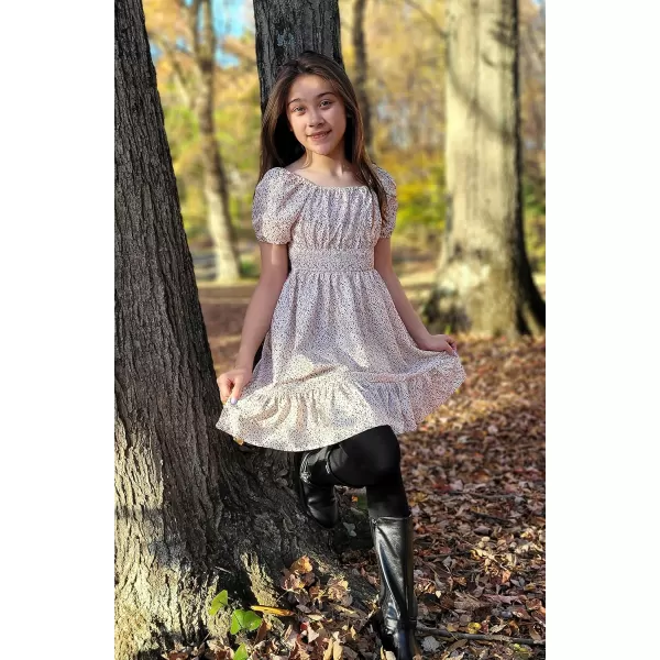 Arshiner Girls Tie Back Short Sleeve Ruffle Hem Off Shoulder Casual Elegant Dresses 4-12 Years