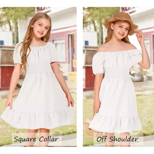 Arshiner Girls Tie Back Short Sleeve Ruffle Hem Off Shoulder Casual Elegant Dresses 4-12 Years