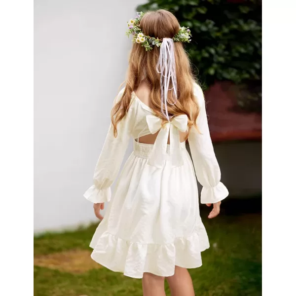 Arshiner Girls Tie Back Short Sleeve Ruffle Hem Off Shoulder Casual Elegant Dresses 4-12 Years