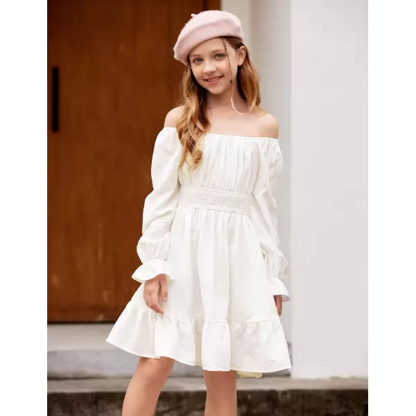 Arshiner Girls Tie Back Short Sleeve Ruffle Hem Off Shoulder Casual Elegant Dresses 4-12 Years