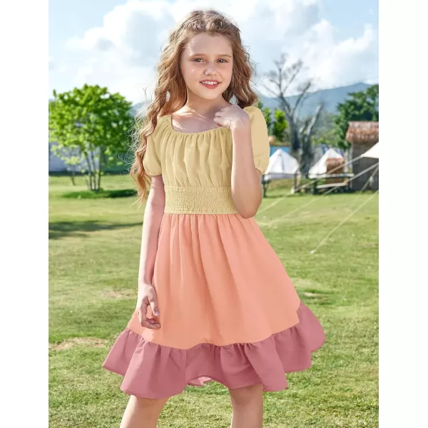 Arshiner Girls Tie Back Short Sleeve Ruffle Hem Off Shoulder Casual Elegant Dresses 4-12 Years