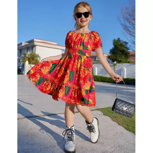 Arshiner Girls Tie Back Short Sleeve Ruffle Hem Off Shoulder Casual Elegant Dresses 4-12 Years