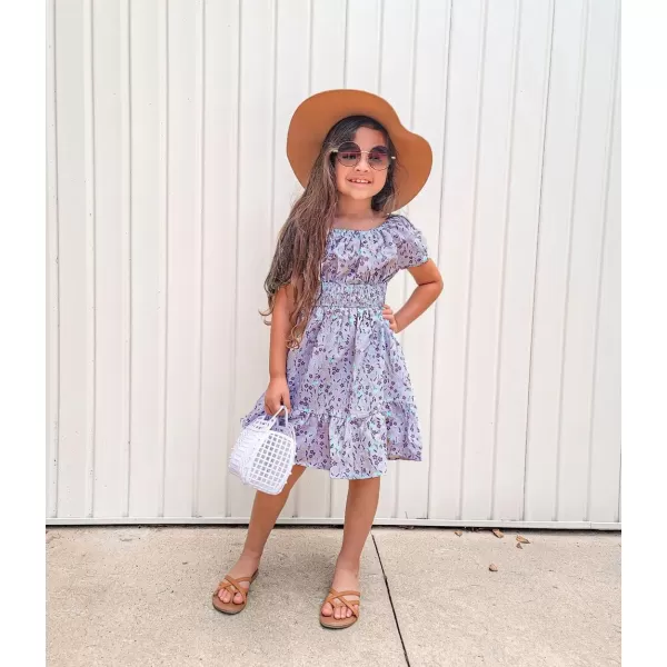 Arshiner Girls Tie Back Short Sleeve Ruffle Hem Off Shoulder Casual Elegant Dresses 4-12 Years