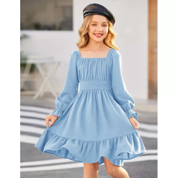 Arshiner Girls Tie Back Short Sleeve Ruffle Hem Off Shoulder Casual Elegant Dresses 4-12 Years