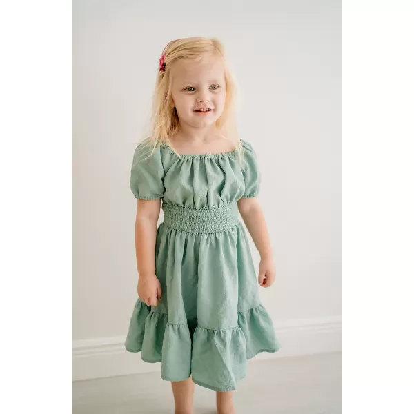 Arshiner Girls Tie Back Short Sleeve Ruffle Hem Off Shoulder Casual Elegant Dresses 4-12 Years