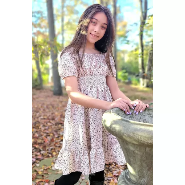 Arshiner Girls Tie Back Short Sleeve Ruffle Hem Off Shoulder Casual Elegant Dresses 4-12 Years