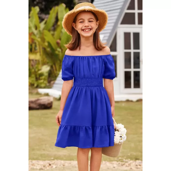 Arshiner Girls Tie Back Short Sleeve Ruffle Hem Off Shoulder Casual Elegant Dresses 4-12 Years