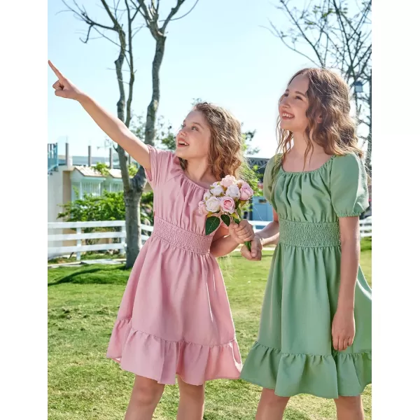 Arshiner Girls Tie Back Short Sleeve Ruffle Hem Off Shoulder Casual Elegant Dresses 4-12 Years