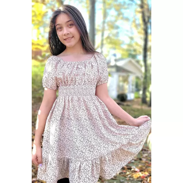 Arshiner Girls Tie Back Short Sleeve Ruffle Hem Off Shoulder Casual Elegant Dresses 4-12 Years