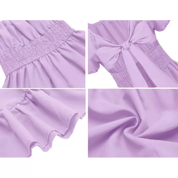Arshiner Girls Tie Back Short Sleeve Ruffle Hem Off Shoulder Casual Elegant Dresses 4-12 Years