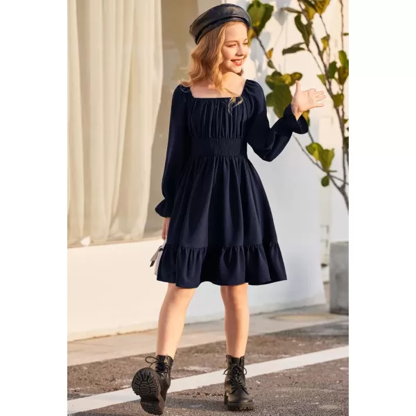 Arshiner Girls Tie Back Short Sleeve Ruffle Hem Off Shoulder Casual Elegant Dresses 4-12 Years