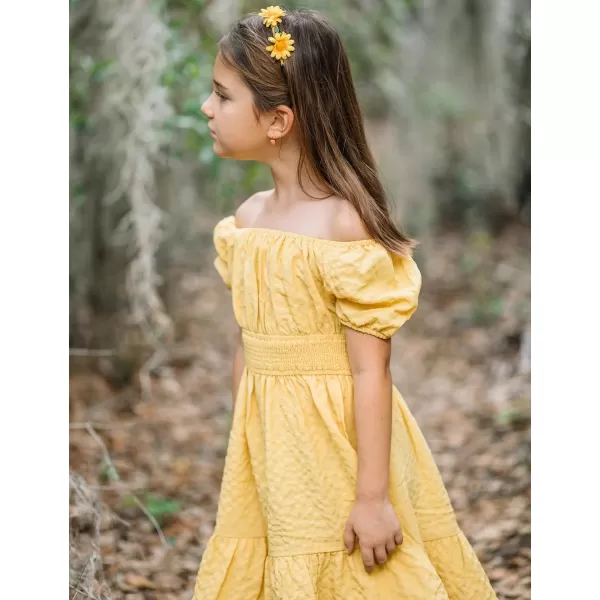 Arshiner Girls Tie Back Short Sleeve Ruffle Hem Off Shoulder Casual Elegant Dresses 4-12 Years
