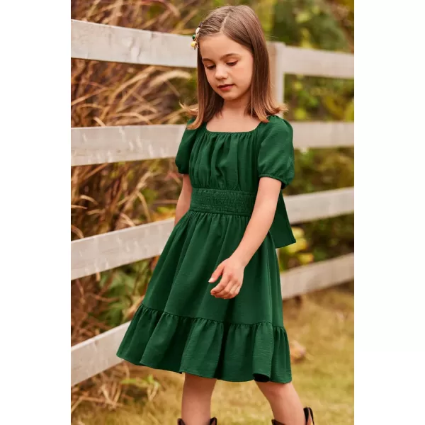 Arshiner Girls Tie Back Short Sleeve Ruffle Hem Off Shoulder Casual Elegant Dresses 4-12 Years