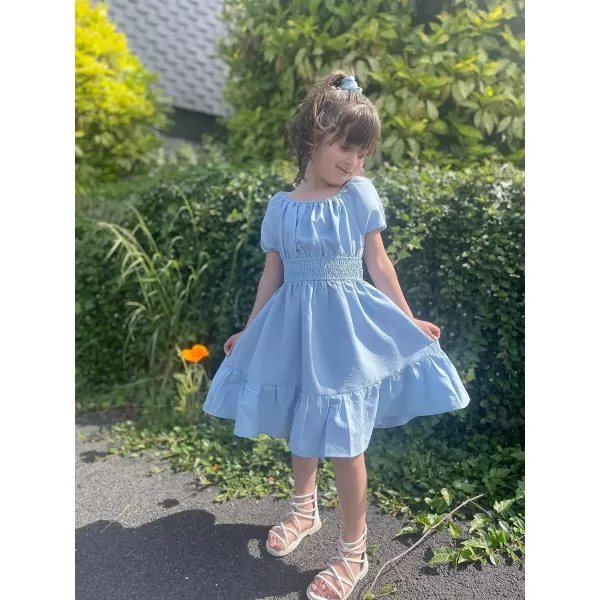Arshiner Girls Tie Back Short Sleeve Ruffle Hem Off Shoulder Casual Elegant Dresses 4-12 Years