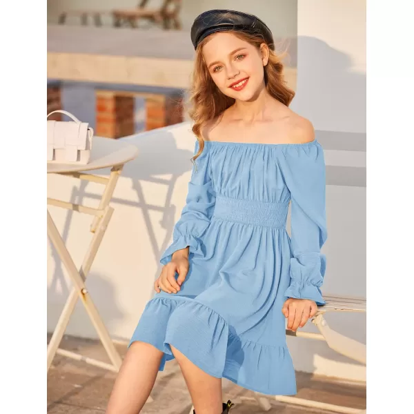 Arshiner Girls Tie Back Short Sleeve Ruffle Hem Off Shoulder Casual Elegant Dresses 4-12 Years
