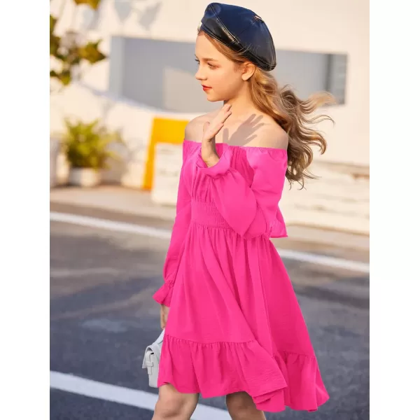 Arshiner Girls Tie Back Short Sleeve Ruffle Hem Off Shoulder Casual Elegant Dresses 4-12 Years