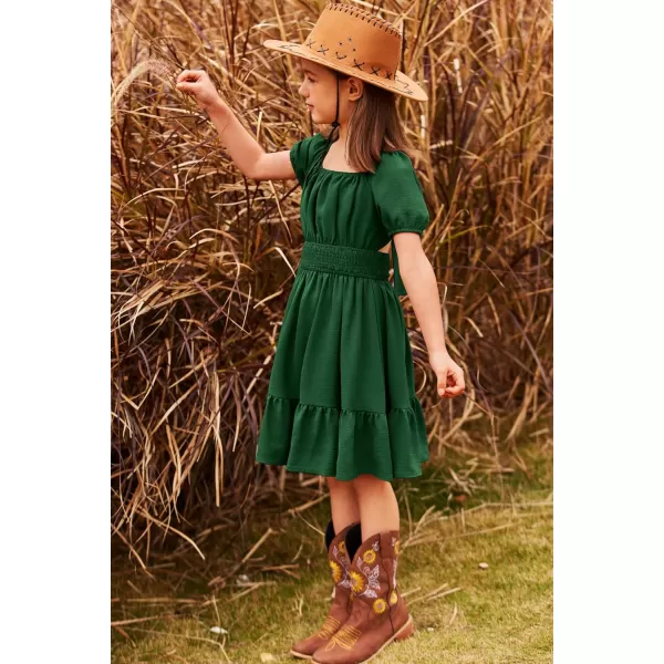 Arshiner Girls Tie Back Short Sleeve Ruffle Hem Off Shoulder Casual Elegant Dresses 4-12 Years