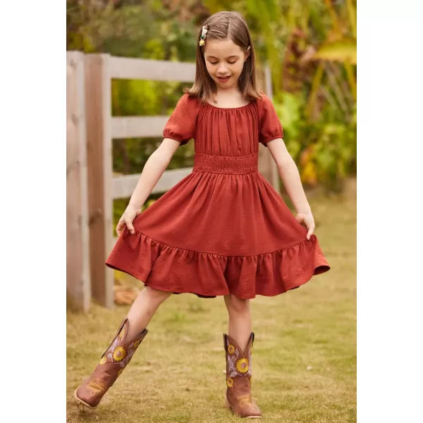 Arshiner Girls Tie Back Short Sleeve Ruffle Hem Off Shoulder Casual Elegant Dresses 4-12 Years