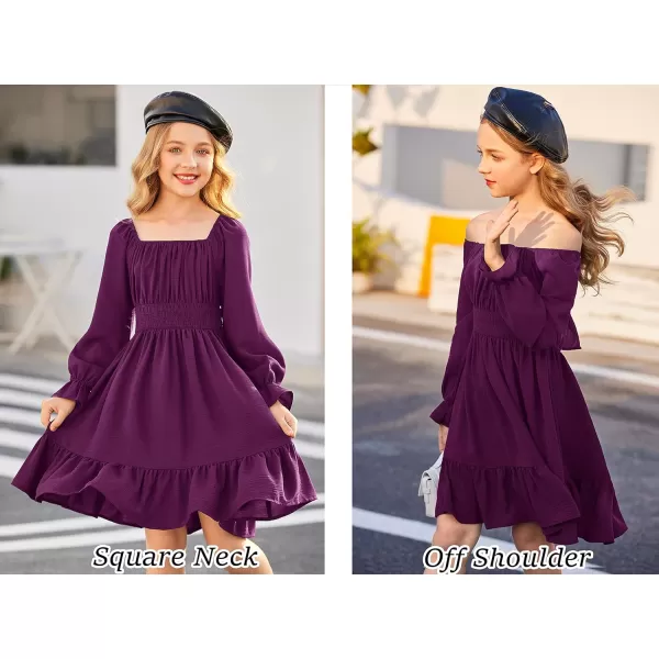 Arshiner Girls Tie Back Short Sleeve Ruffle Hem Off Shoulder Casual Elegant Dresses 4-12 Years