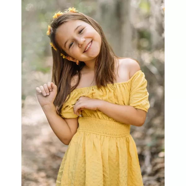 Arshiner Girls Tie Back Short Sleeve Ruffle Hem Off Shoulder Casual Elegant Dresses 4-12 Years