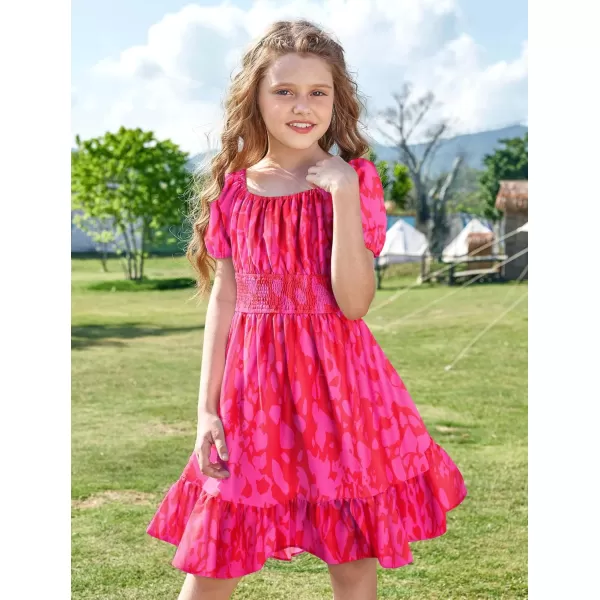 Arshiner Girls Tie Back Short Sleeve Ruffle Hem Off Shoulder Casual Elegant Dresses 4-12 Years
