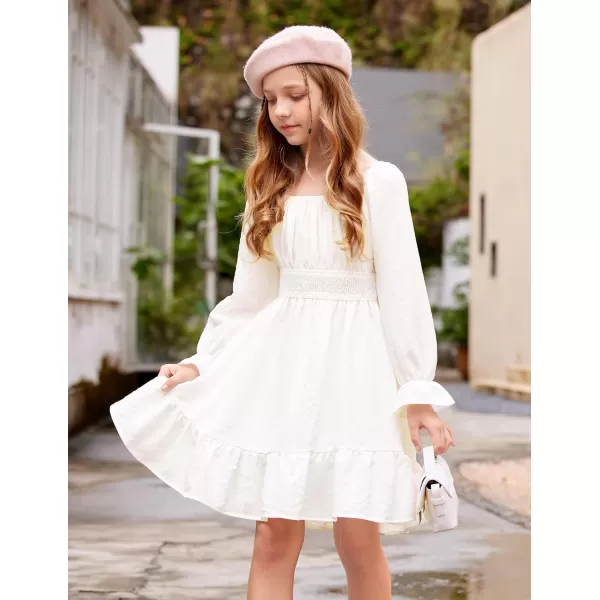 Arshiner Girls Tie Back Short Sleeve Ruffle Hem Off Shoulder Casual Elegant Dresses 4-12 Years