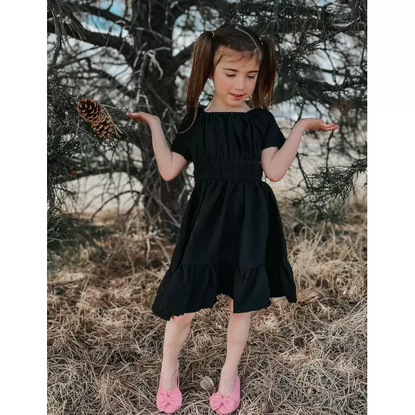 Arshiner Girls Tie Back Short Sleeve Ruffle Hem Off Shoulder Casual Elegant Dresses 4-12 Years