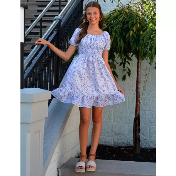 Arshiner Girls Tie Back Short Sleeve Ruffle Hem Off Shoulder Casual Elegant Dresses 4-12 Years