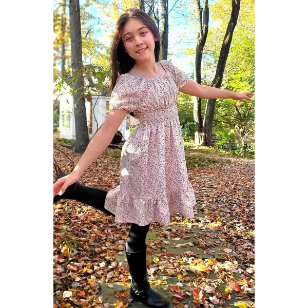 Arshiner Girls Tie Back Short Sleeve Ruffle Hem Off Shoulder Casual Elegant Dresses 4-12 Years