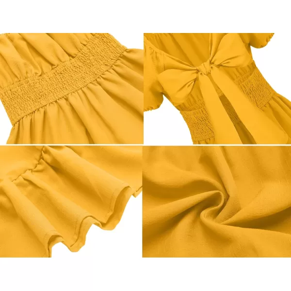 Arshiner Girls Tie Back Short Sleeve Ruffle Hem Off Shoulder Casual Elegant Dresses 4-12 Years