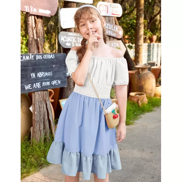 Arshiner Girls Tie Back Short Sleeve Ruffle Hem Off Shoulder Casual Elegant Dresses 4-12 Years