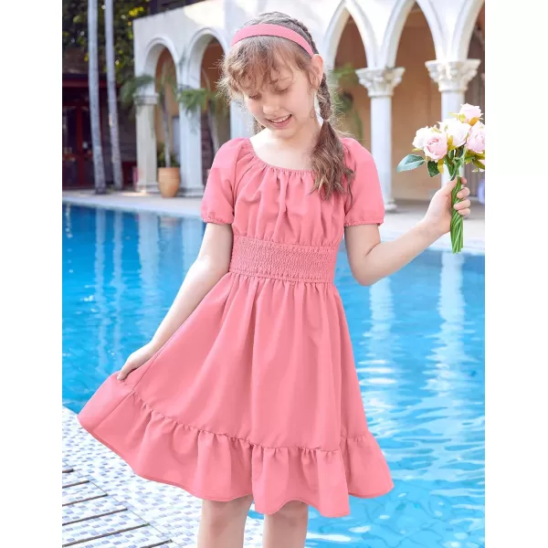 Arshiner Girls Tie Back Short Sleeve Ruffle Hem Off Shoulder Casual Elegant Dresses 4-12 Years