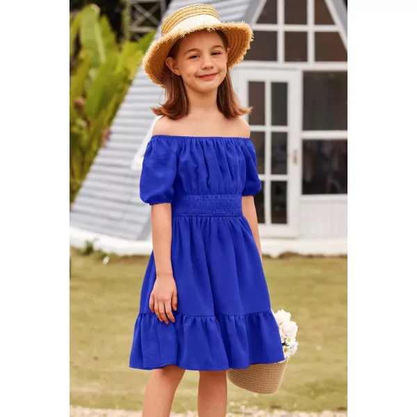 Arshiner Girls Tie Back Short Sleeve Ruffle Hem Off Shoulder Casual Elegant Dresses 4-12 Years