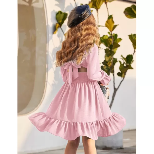 Arshiner Girls Tie Back Short Sleeve Ruffle Hem Off Shoulder Casual Elegant Dresses 4-12 Years