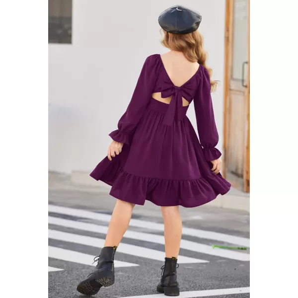 Arshiner Girls Tie Back Short Sleeve Ruffle Hem Off Shoulder Casual Elegant Dresses 4-12 Years