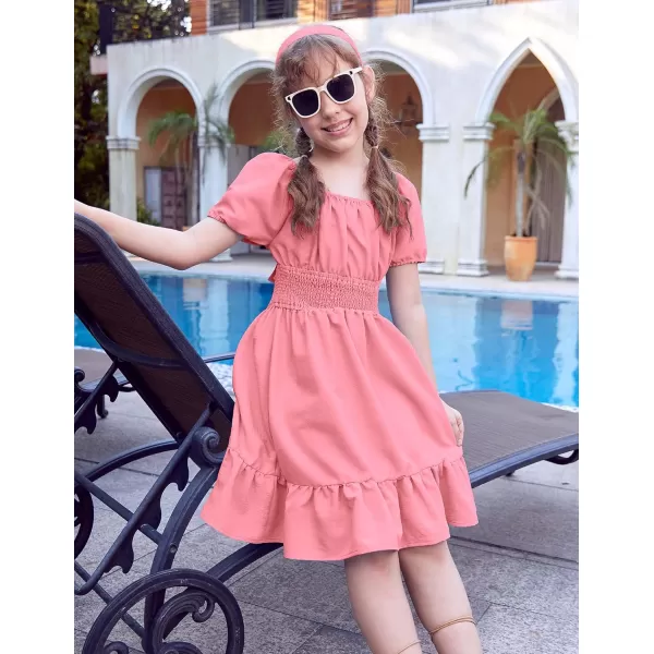 Arshiner Girls Tie Back Short Sleeve Ruffle Hem Off Shoulder Casual Elegant Dresses 4-12 Years