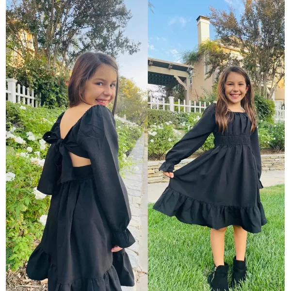 Arshiner Girls Tie Back Short Sleeve Ruffle Hem Off Shoulder Casual Elegant Dresses 4-12 Years