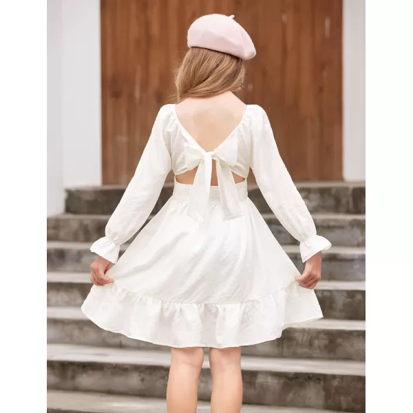 Arshiner Girls Tie Back Short Sleeve Ruffle Hem Off Shoulder Casual Elegant Dresses 4-12 Years