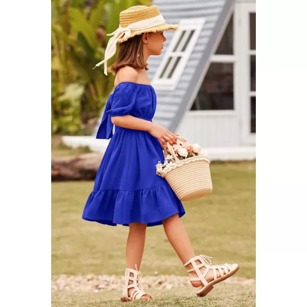 Arshiner Girls Tie Back Short Sleeve Ruffle Hem Off Shoulder Casual Elegant Dresses 4-12 Years