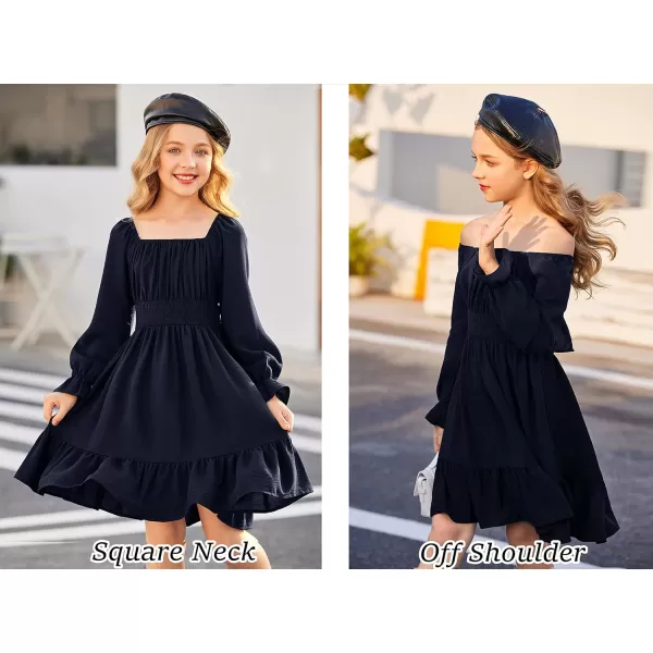 Arshiner Girls Tie Back Short Sleeve Ruffle Hem Off Shoulder Casual Elegant Dresses 4-12 Years