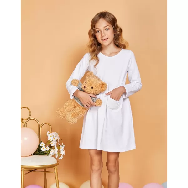 Arshiner Little Girls Dress Long Sleeve Solid Color Casual Skater Pocket Dress