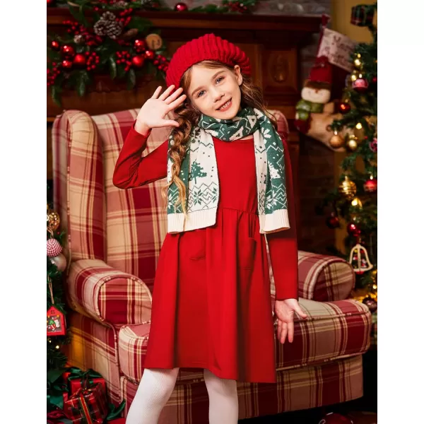 Arshiner Little Girls Dress Long Sleeve Solid Color Casual Skater Pocket Dress