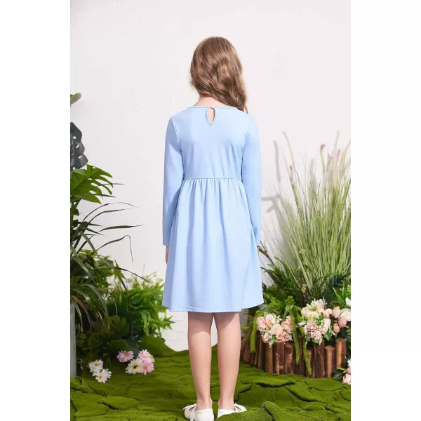 Arshiner Little Girls Dress Long Sleeve Solid Color Casual Skater Pocket Dress