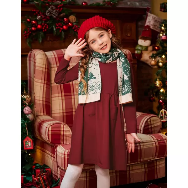 Arshiner Little Girls Dress Long Sleeve Solid Color Casual Skater Pocket Dress