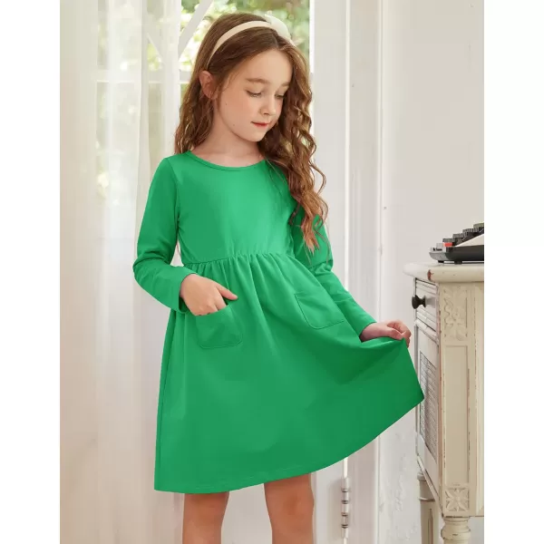 Arshiner Little Girls Dress Long Sleeve Solid Color Casual Skater Pocket Dress