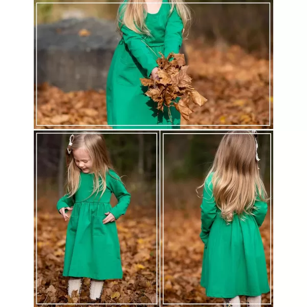 Arshiner Little Girls Dress Long Sleeve Solid Color Casual Skater Pocket Dress